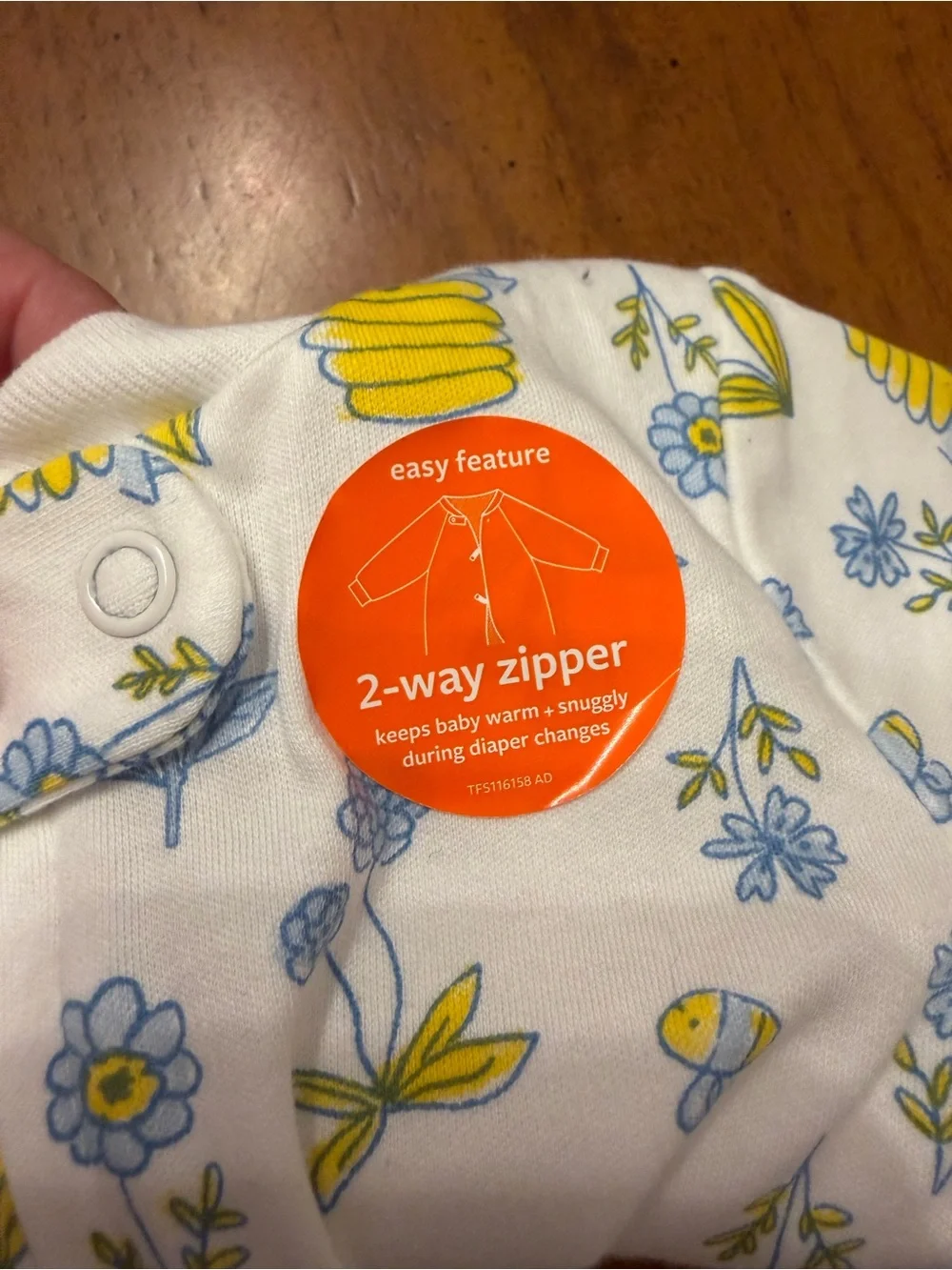 Carter's White One-Piece Footed Pajamas with Yellow & Blue Floral Bee Print